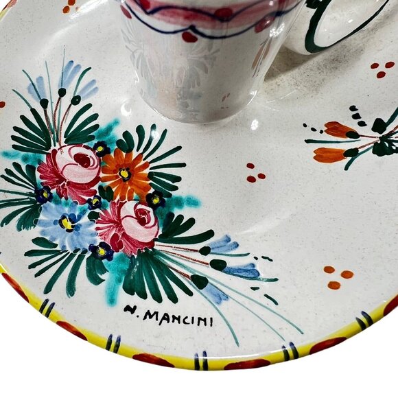 Italian Hand Painted Candle Stick Holder Pottery Ceramic Floral Signed White - Picture 3 of 9